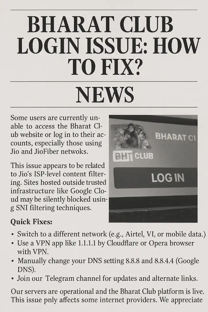 Bharat Club Maintenance News